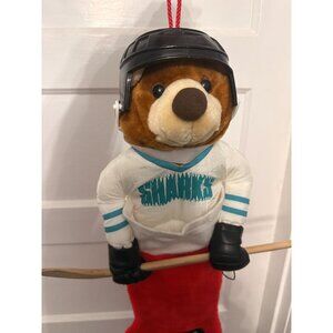 Vintage NHL San Jose Sharks Teddy Bear Christmas Stocking 1995 Holidays RARE